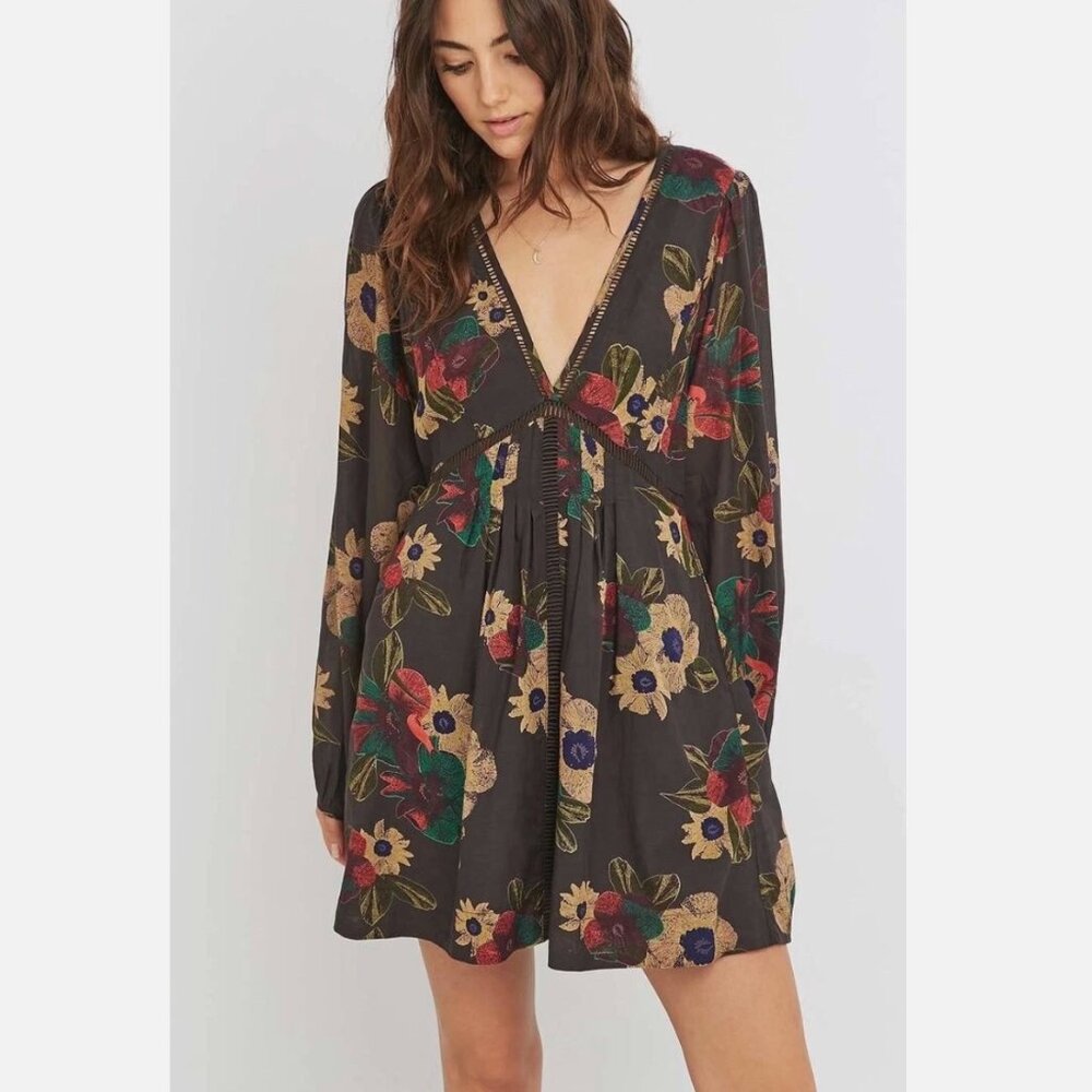 Free People Strawberry Fields Long Sleeve Mini Dress M